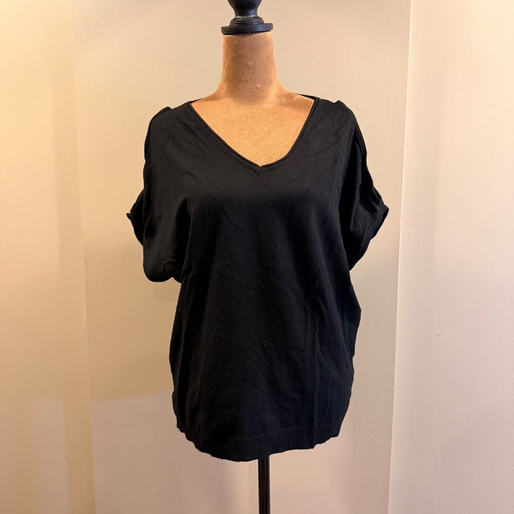 Joseph A Sweater Top Women S Black Cold Shoulder V-Neck Capsule Waredrobe Office